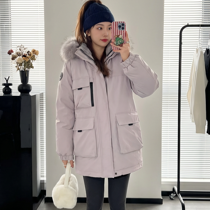 骆驼街派克服冬季新款保暖加厚工装大毛领宽松棉衣外套派克服