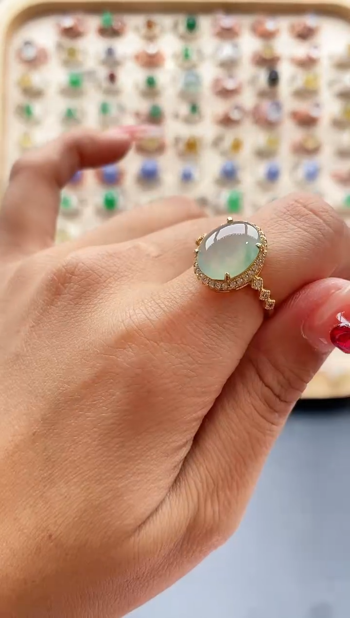 【闪购商品】翡翠戒指银S925镶嵌缅甸天然A货翡翠333   3+