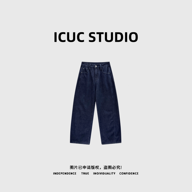 ICUC STUDIO-" 丹宁牛仔" 重工水洗简约百搭小弯刀牛仔裤66639