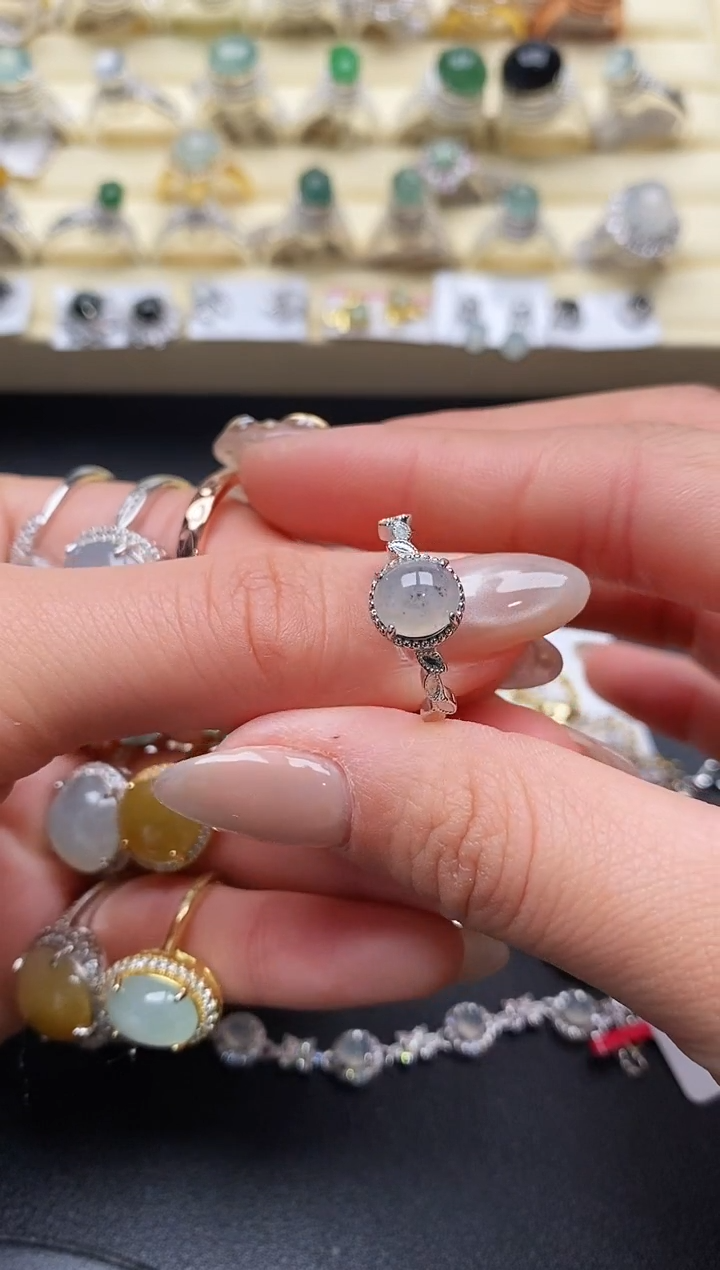 【闪购商品】翡翠戒指银S925镶嵌缅甸翡翠3   4+6