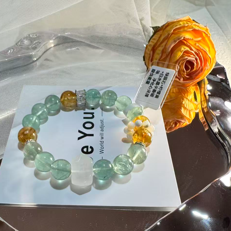 天然绿茵石+白水晶+柠檬黄——平衡磁场排除负能量