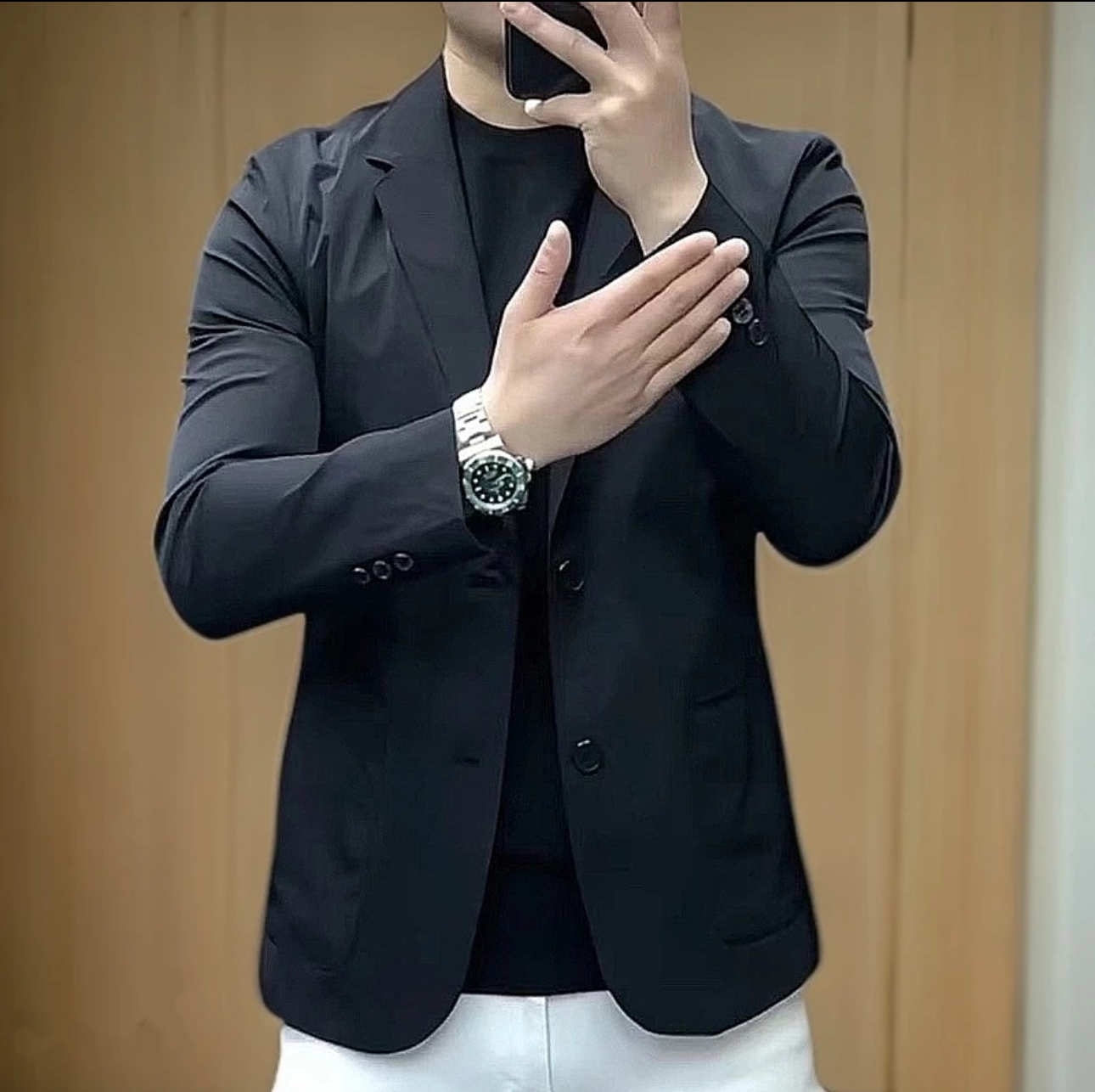 韩版时尚休闲百搭春秋潮流西服修身商务简约纯色高品质西装上衣潮