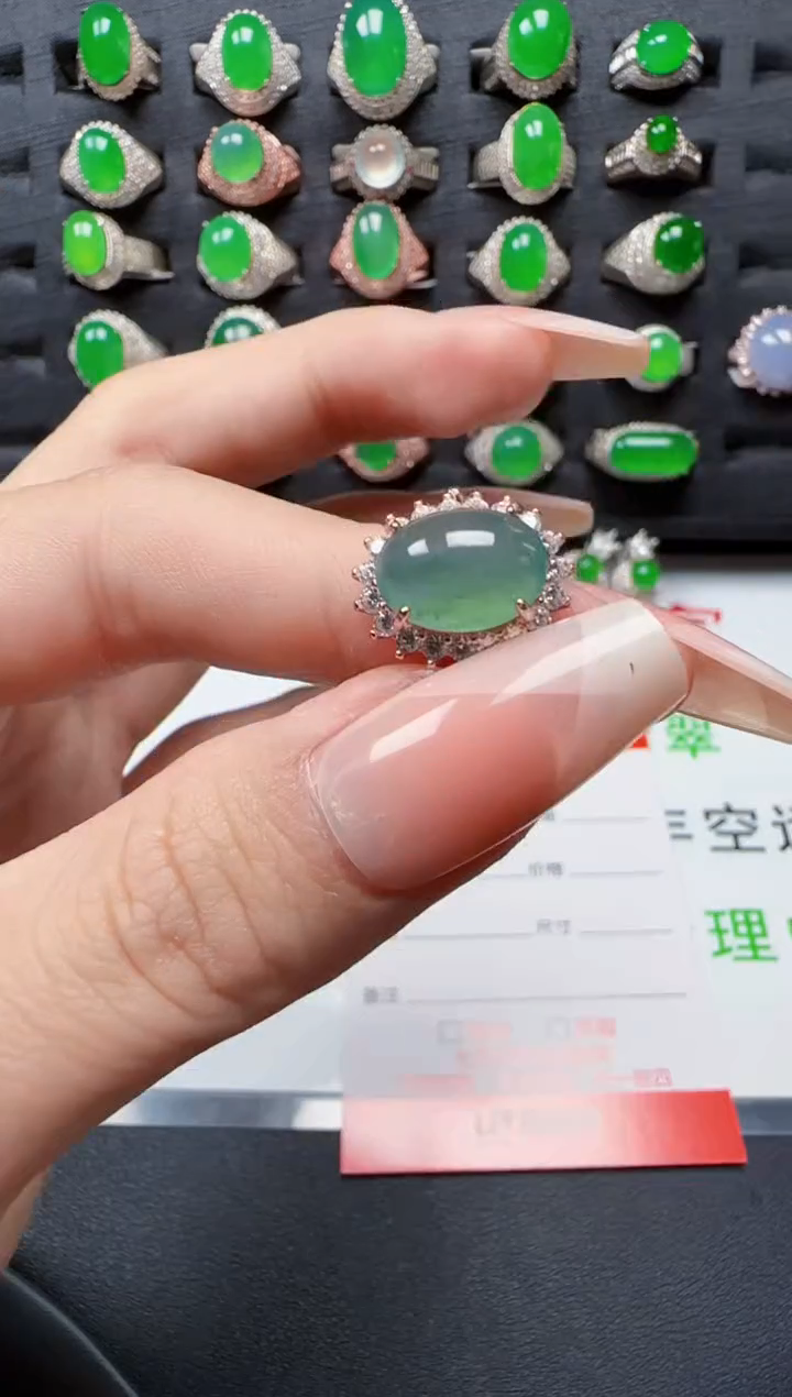 【闪购商品】翡翠戒指银S925镀金镶嵌4279