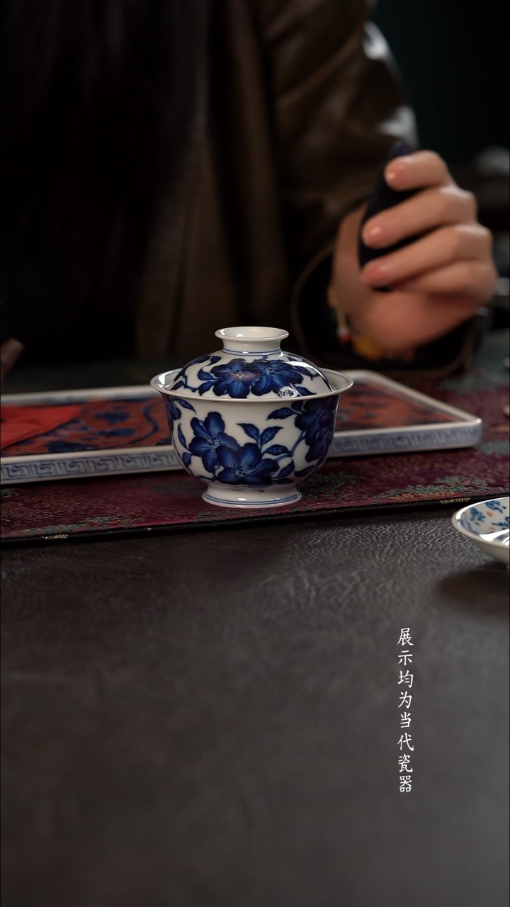 洪印慕明杜鹃花元宝盖碗