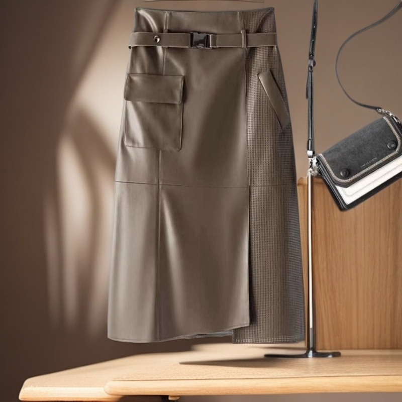 海宁真皮皮裤  包臀高腰长款半身裙  MLJ-888#