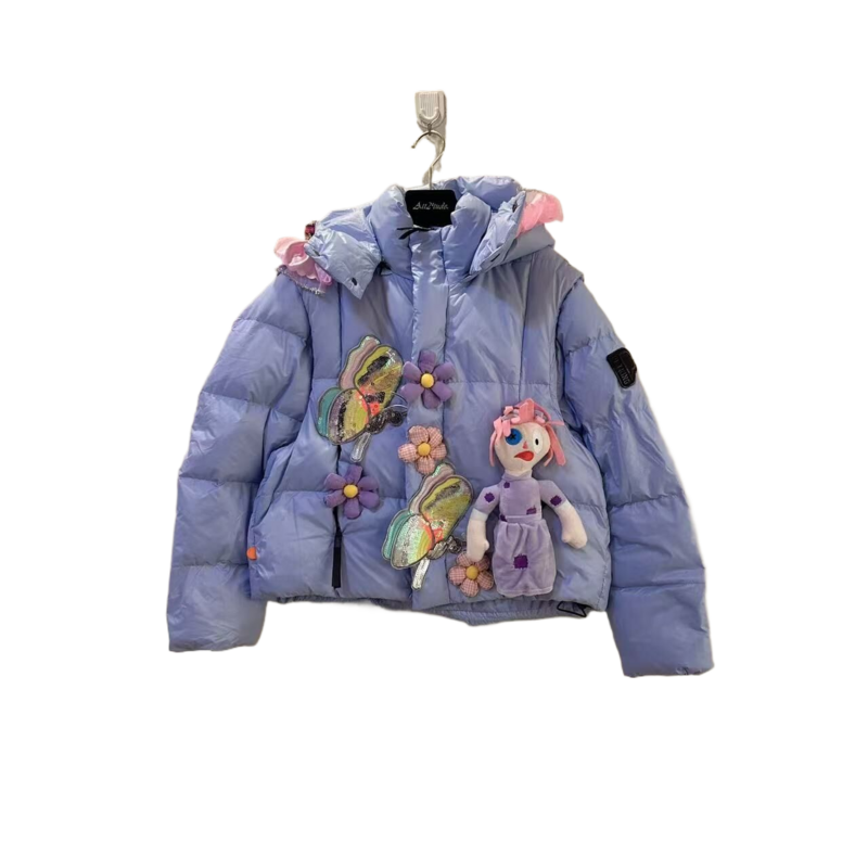  ATT潮牌女装2025冬欧洲站度假风甜美花卉拼接撞色拼接重工外套