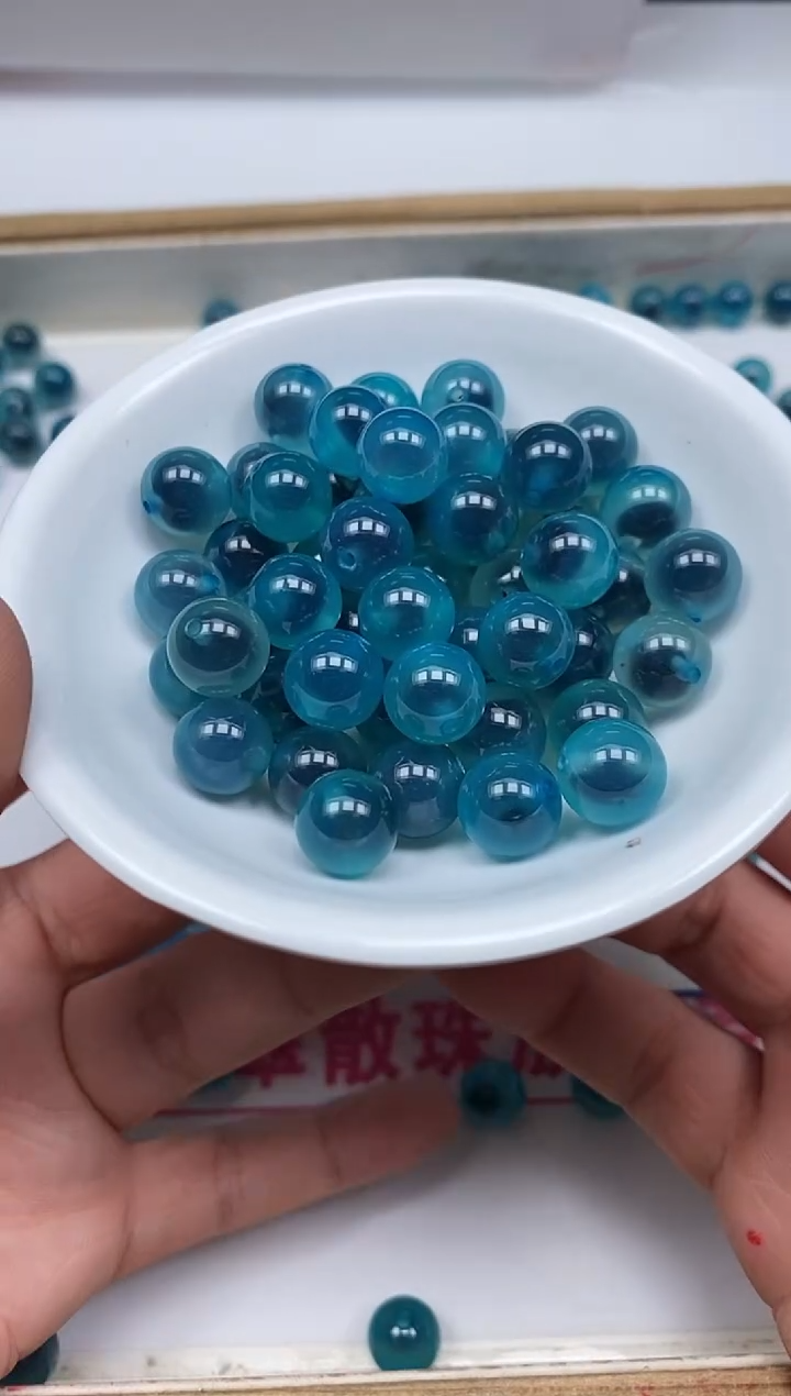 玛瑙/玉髓散珠未镶嵌B914 精 蓝糖心10mm5个9.9元