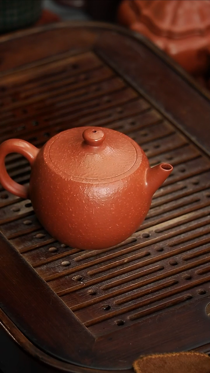 茶壶紫砂宜兴紫砂粗砂朱泥小苹果130毫升