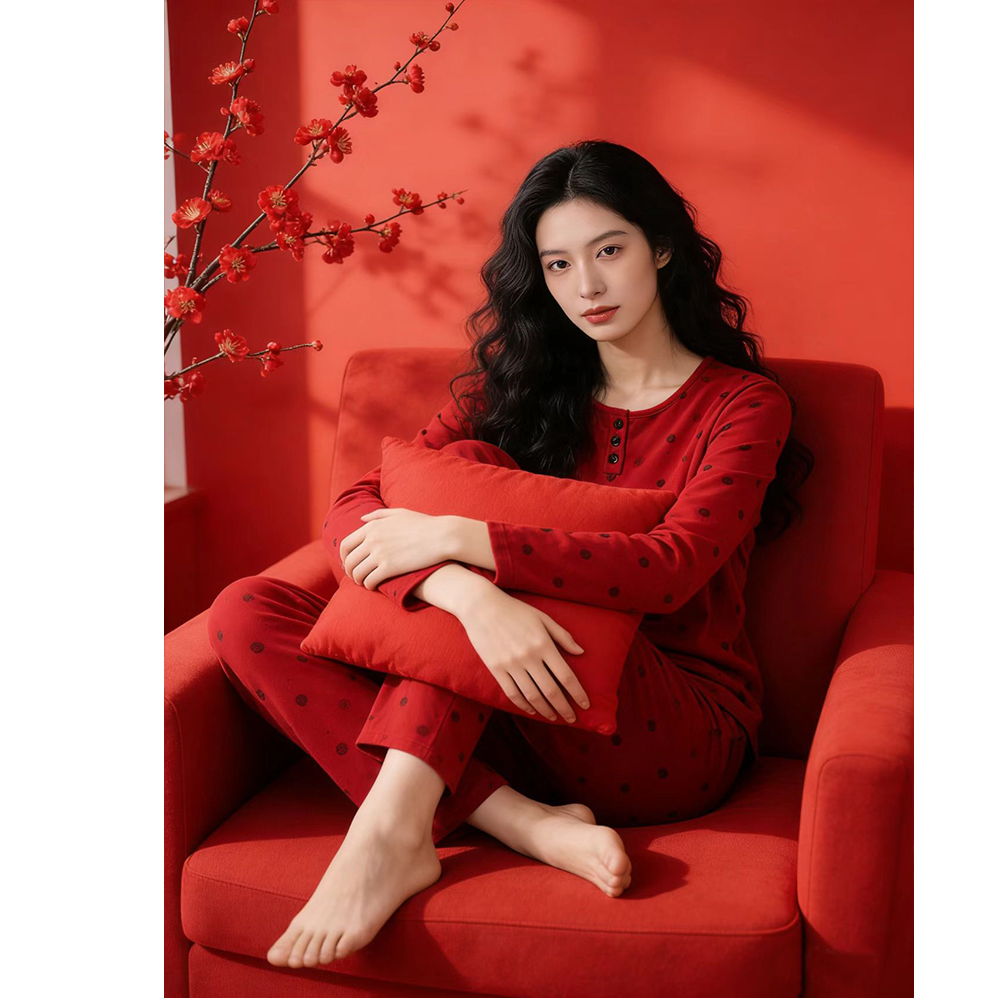 胸垫版2026本命年睡衣德绒红色马年喜庆家居服结婚必备（丹枫红）