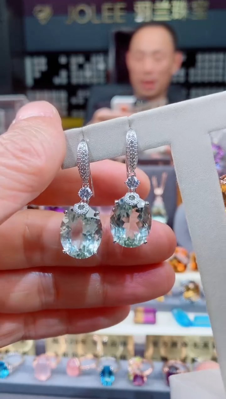 耳钉银S925镶嵌绿水晶绿水晶耳钉