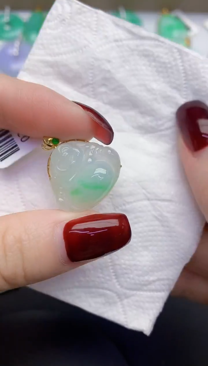 颈饰18K金镶嵌翡翠缅甸天然翡翠A货