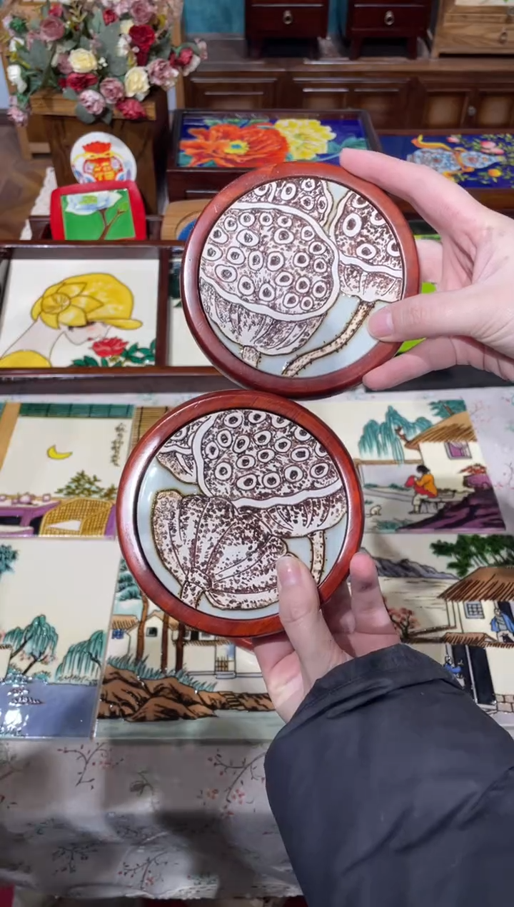 陶瓷蜗*?10*10带杯垫紫砂莲蓬一对