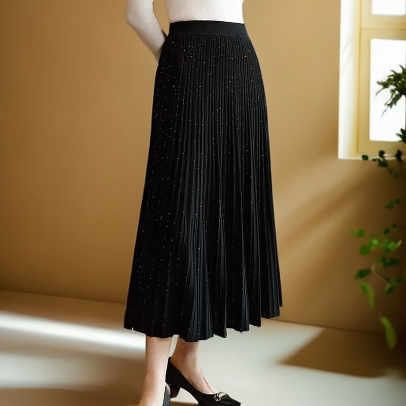 GXO春秋新款百褶裙气质小众高级感细闪针织半身裙BQ0036