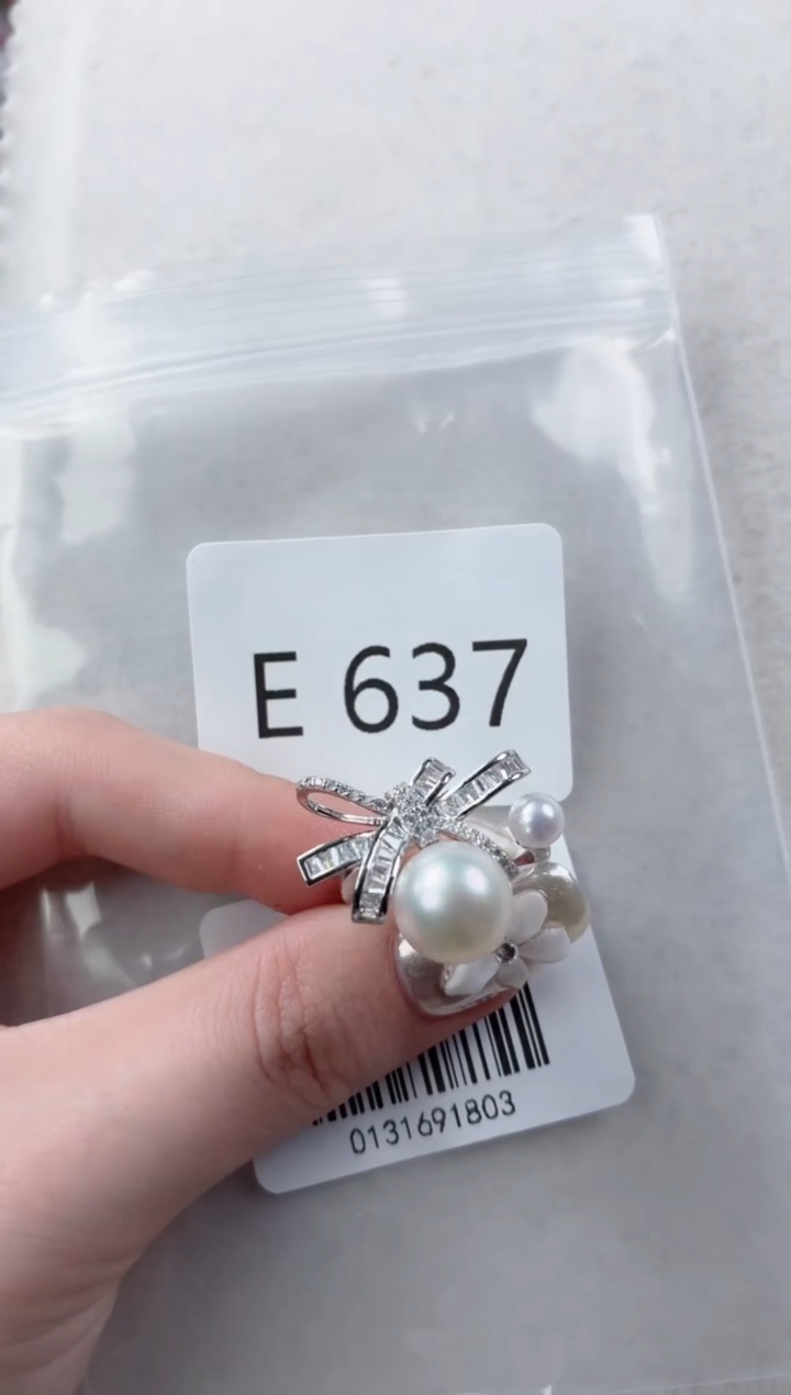 银S925镶嵌戒指海水珍珠E637