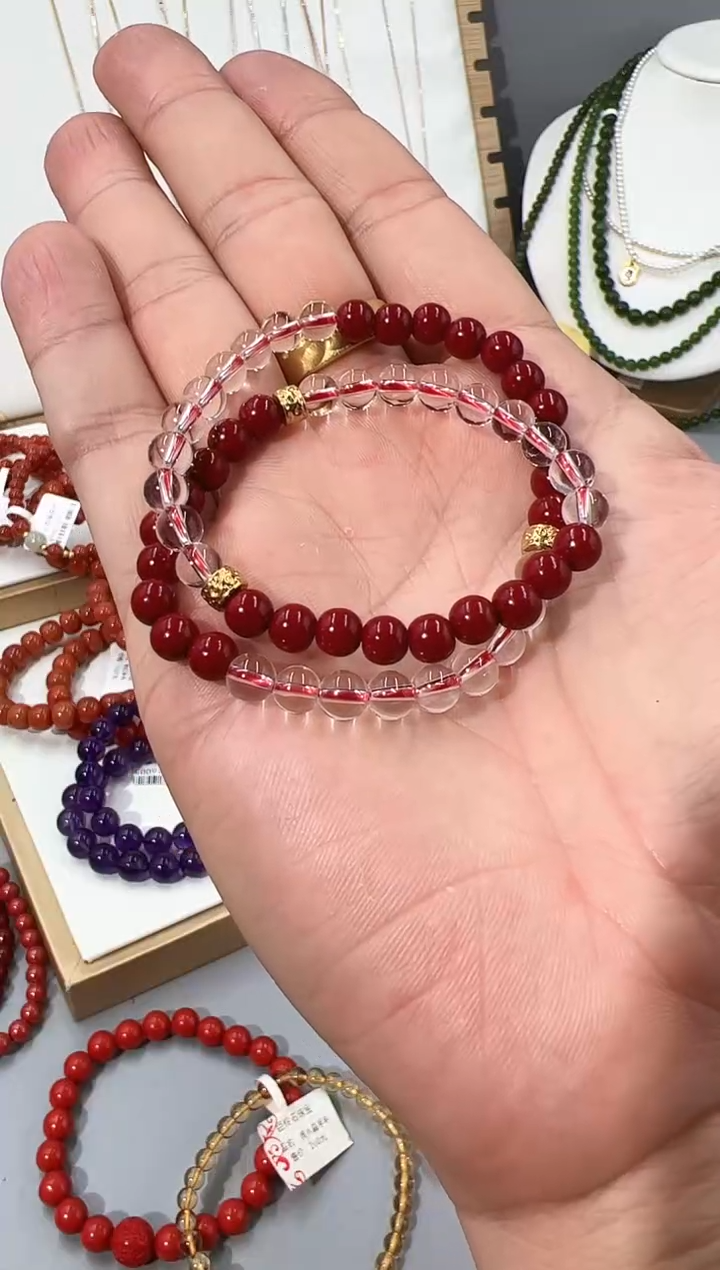 【闪购商品】水晶手串未镶嵌水晶朱砂双圈手串