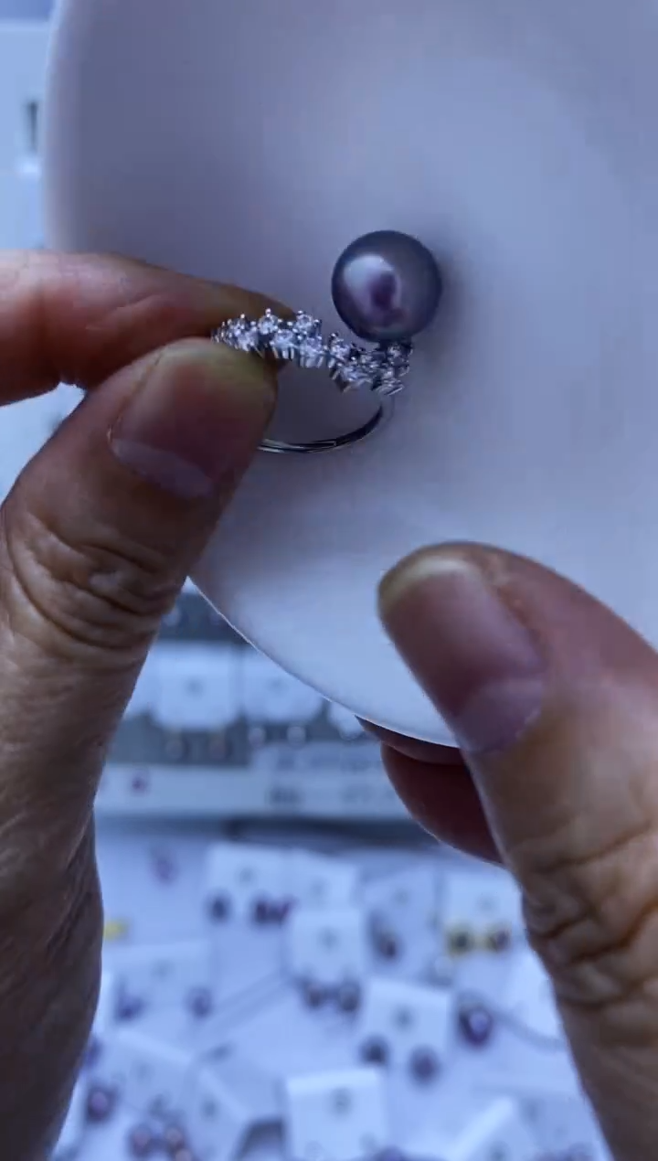 银S925镶嵌戒指淡水珍珠戒指