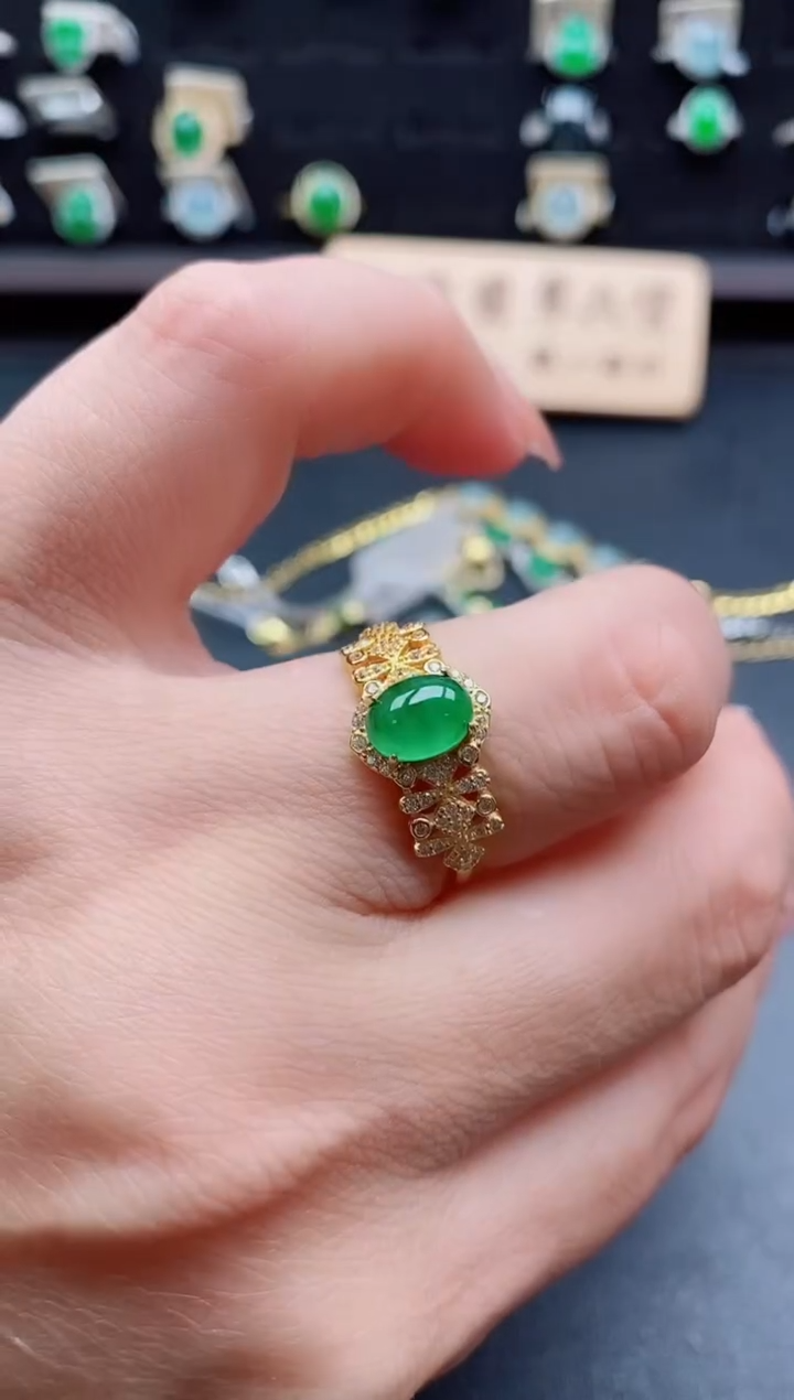 银S925镶嵌戒指翡翠1