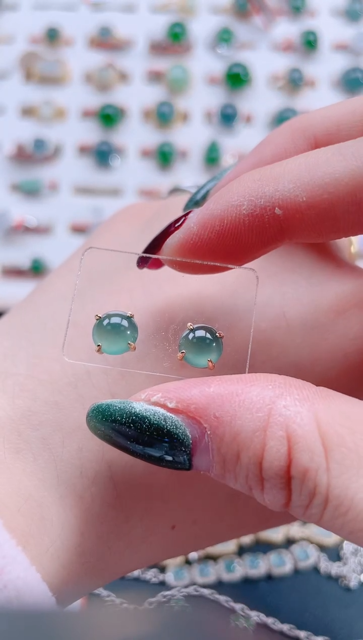 银S925镶嵌翡翠耳饰天然翡翠