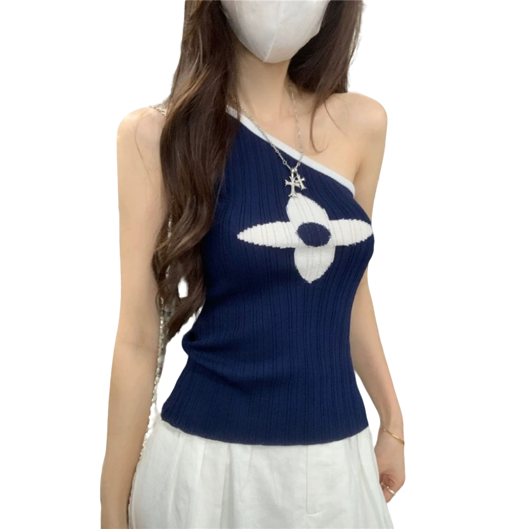 【土豆优选】斜肩撞色针织背心