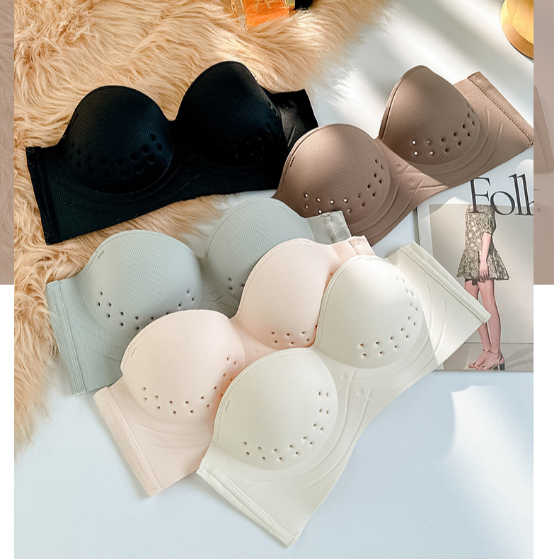 【薄杯抹胸 · 洞洞杯】无肩带半杯内衣女无钢圈透气孔反重力无痕