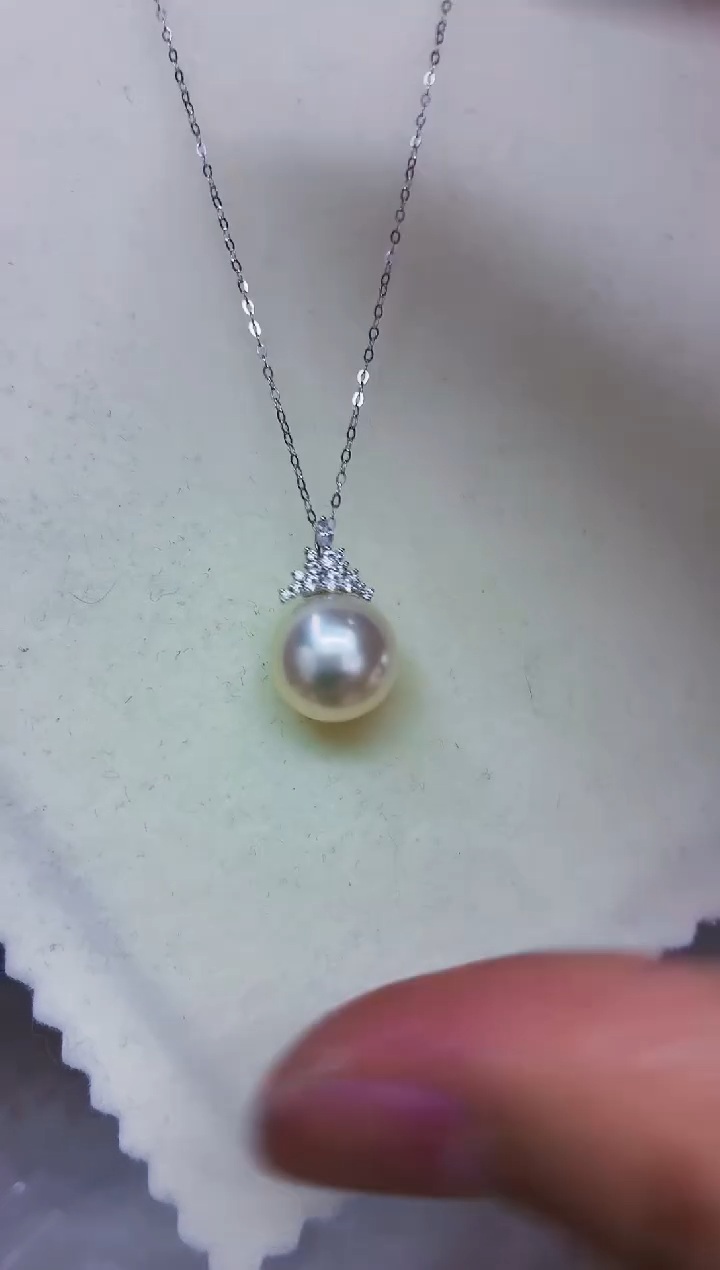 18K金镶嵌DA海水珍珠澳白吊坠12-13 y565