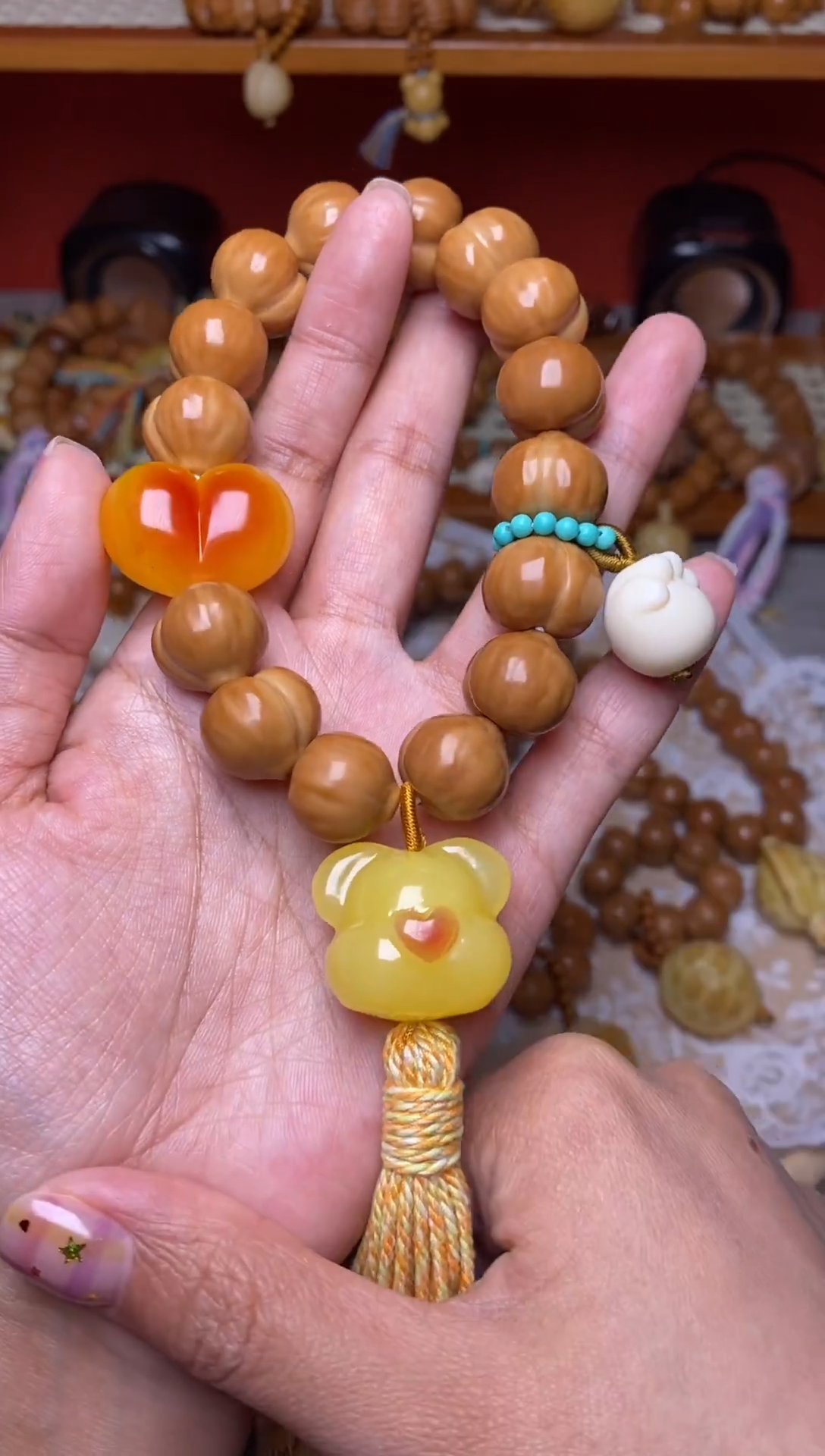 把件猴头核桃全品屁桃➕胖心熊头猫爪蓝卡黄流苏手持【5配饰款】