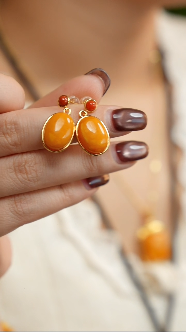 蜜蜡银S925镶嵌耳饰耳坠15*11