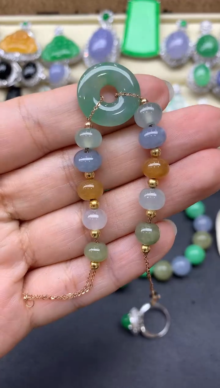 【闪购商品】翡翠手串18K金镶嵌744-中国好珍宝