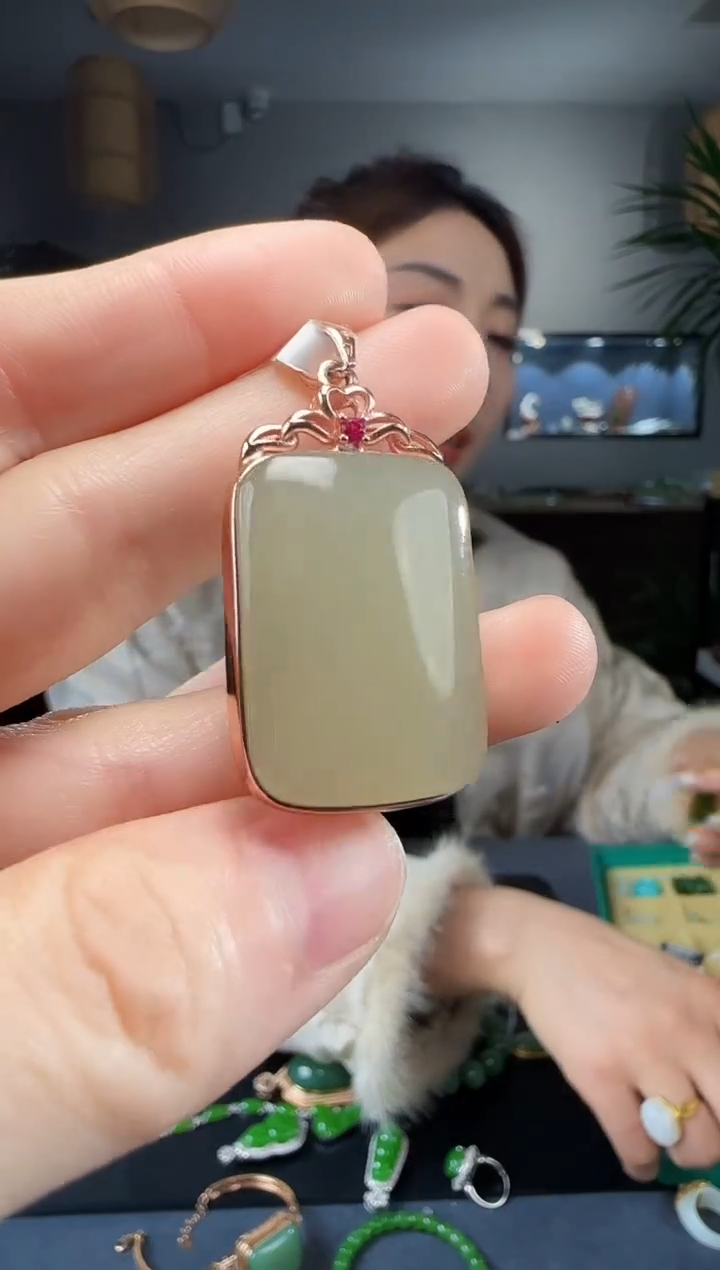 【闪购商品】和田玉银S925镶嵌吊坠(不含链)1