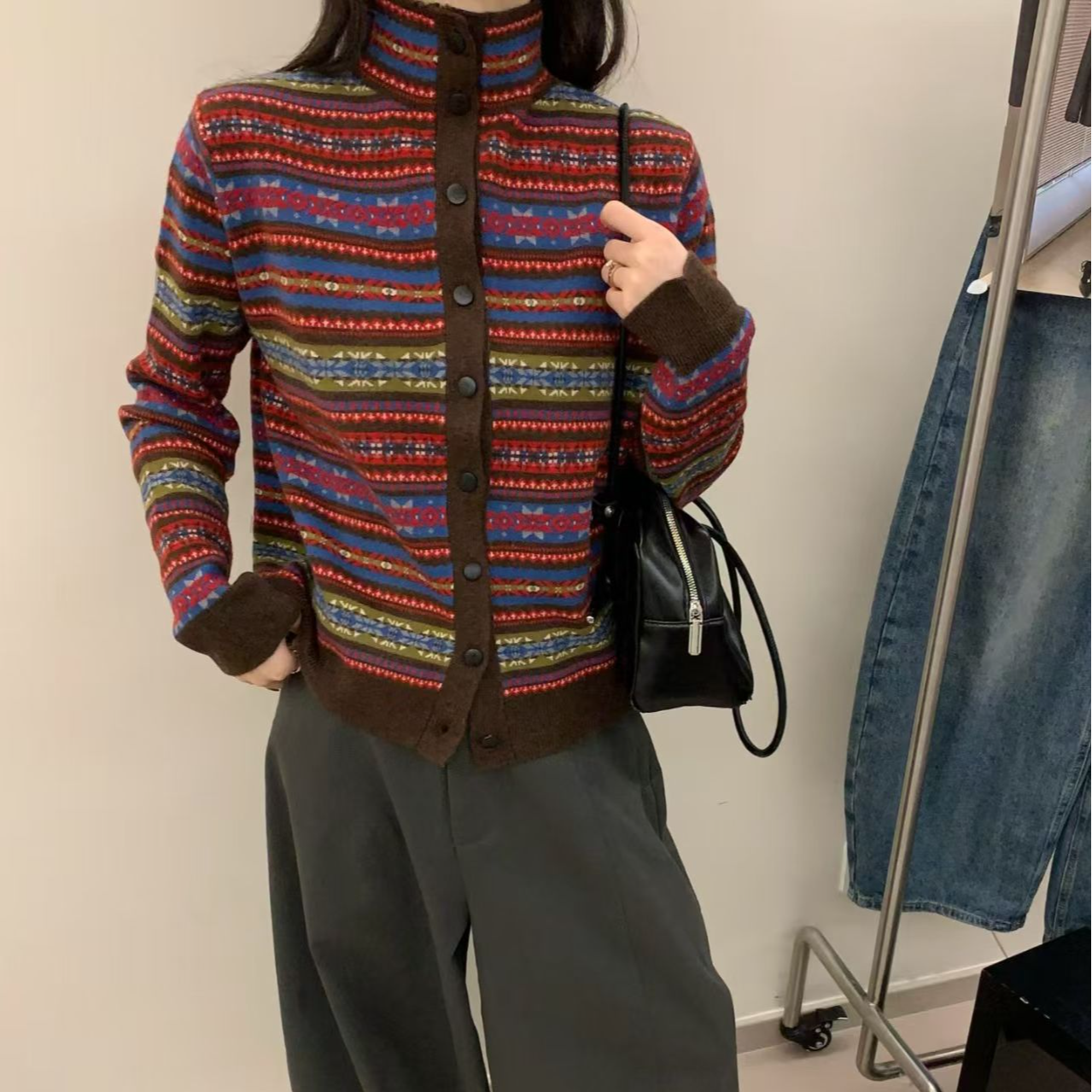 MEIZHENZI【费尔岛】超细绵羊毛|秋冬半高领针织开衫女内搭毛衣