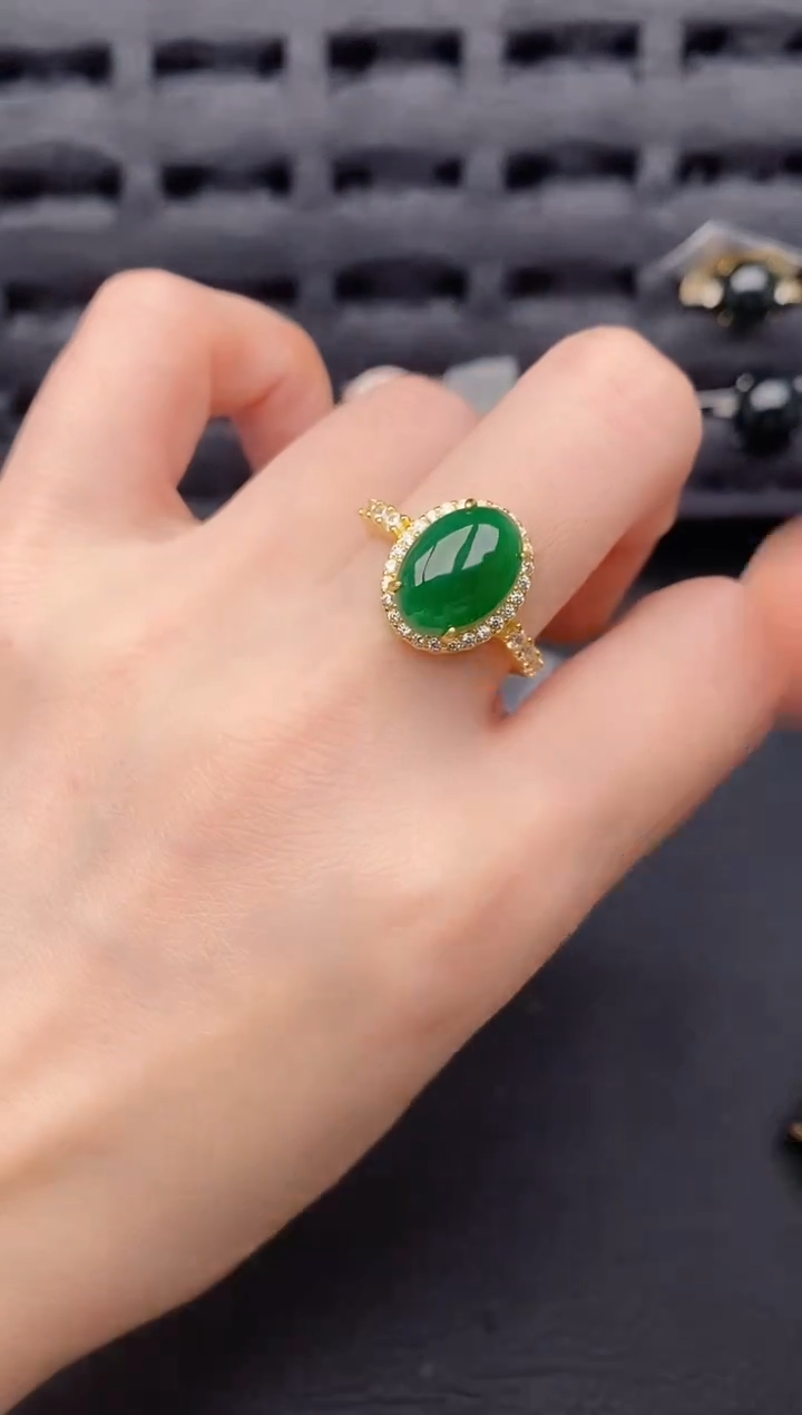银S925镶嵌戒指翡翠天然a货翡翠467