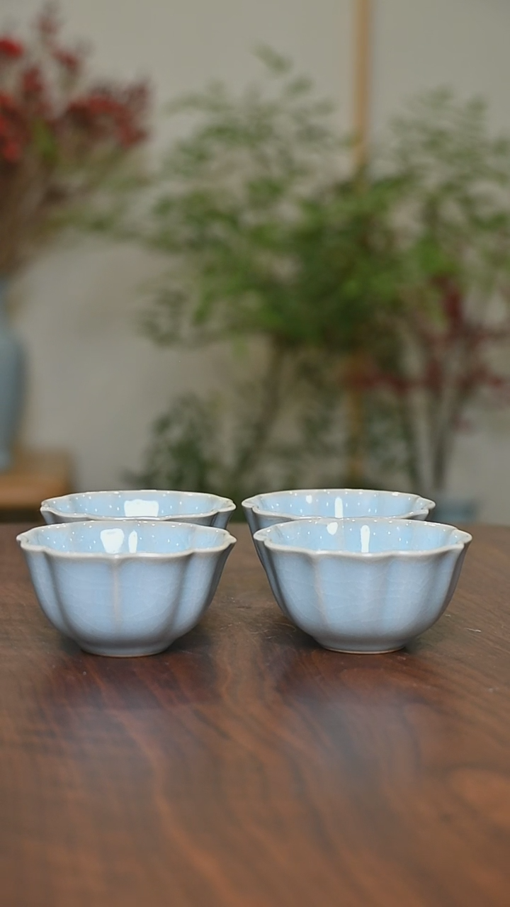【闪购商品】其他宝相杯4只 微瑕天青釉 朱家款