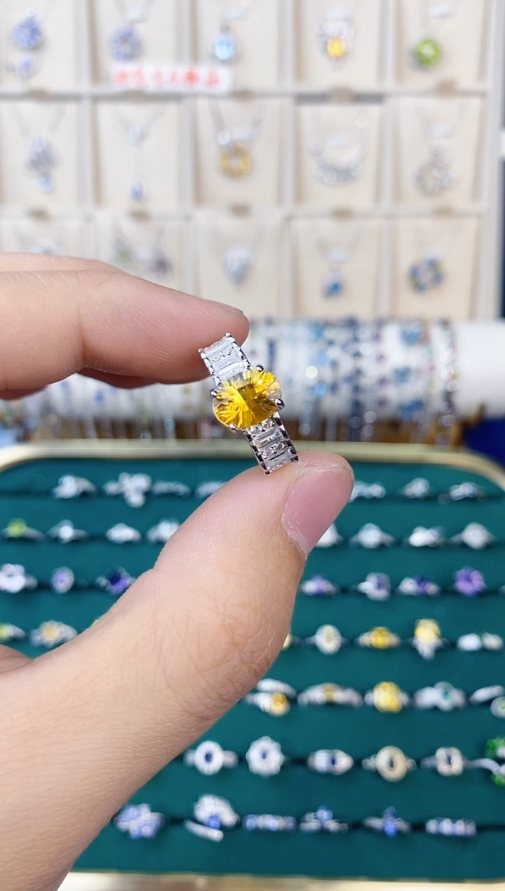 【闪购商品】黄晶戒指银S925镶嵌带证书