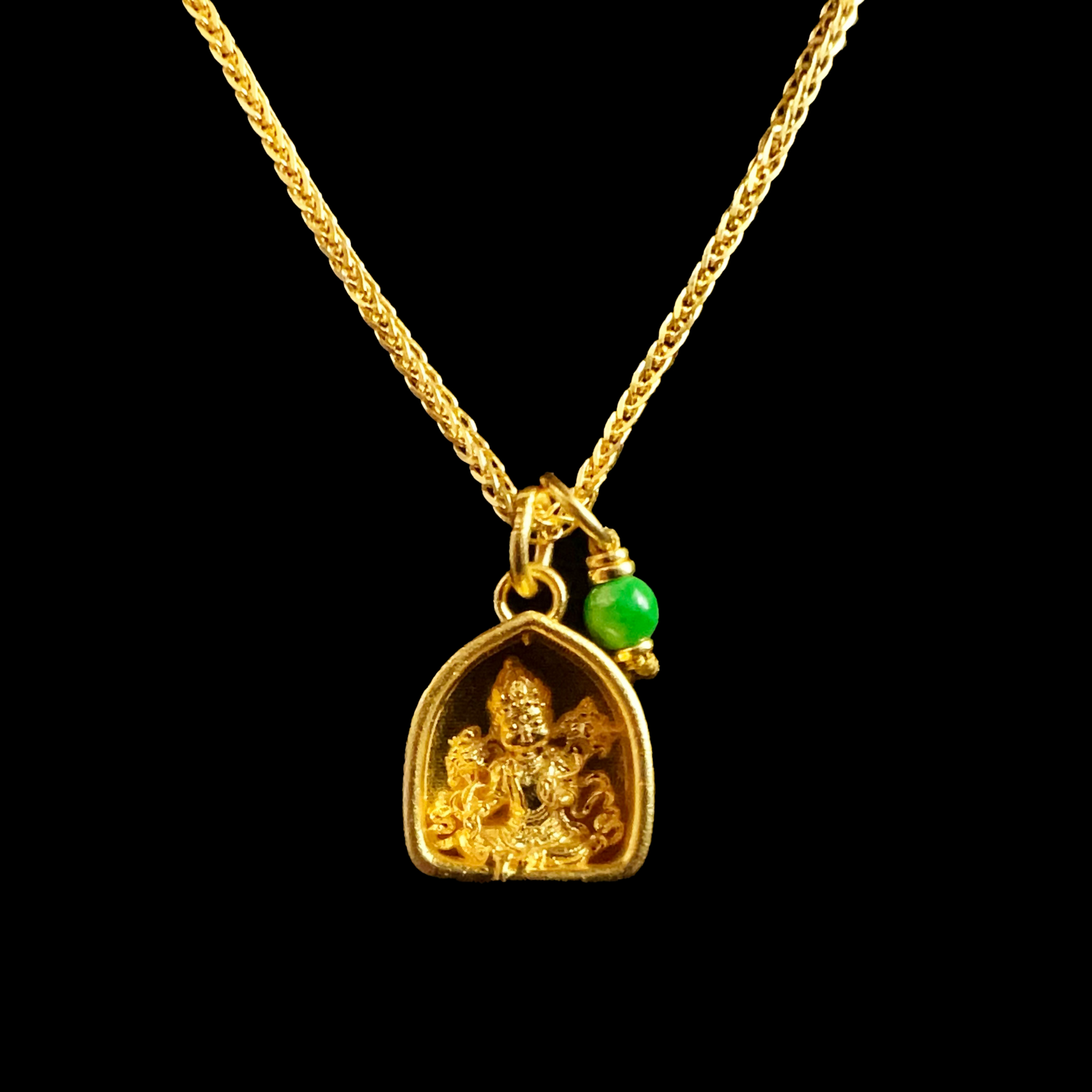 足金翡翠绿度母吊坠套链绿度母尺寸13.4*10.4*3.8长45金7.4g-7.5g