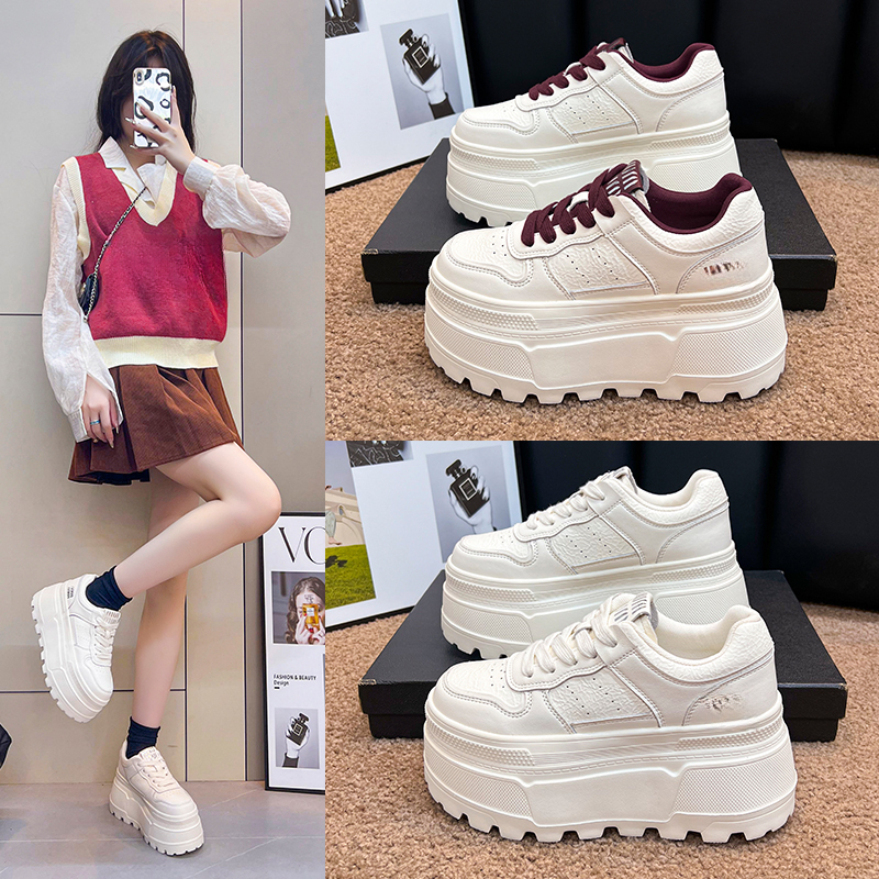 增高厚底韩版百搭女鞋小白鞋9公分真皮面新款厚底女鞋98鞋子网红