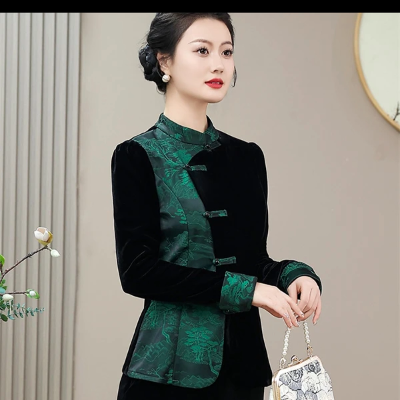春季新款丝绒打底开衫气质春秋中式