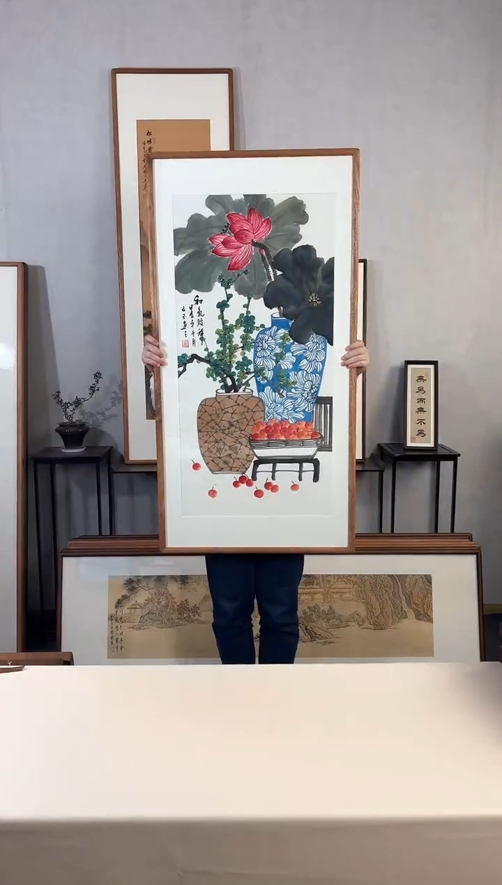 【闪购商品】国画手绘*和气致祥*62*123cm实木框