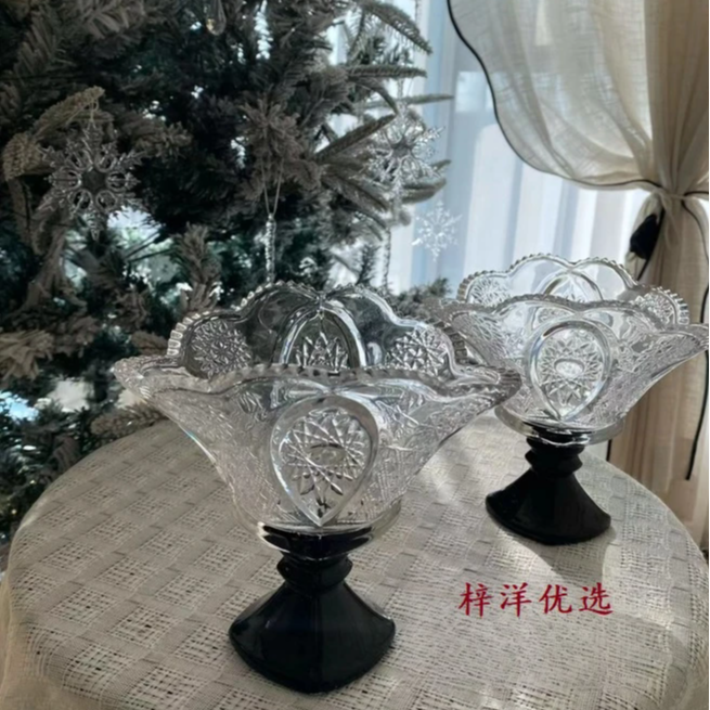 小众轻奢复古黑色水晶冰淇淋高脚杯高颜值浮雕甜品杯家用饮品摆件