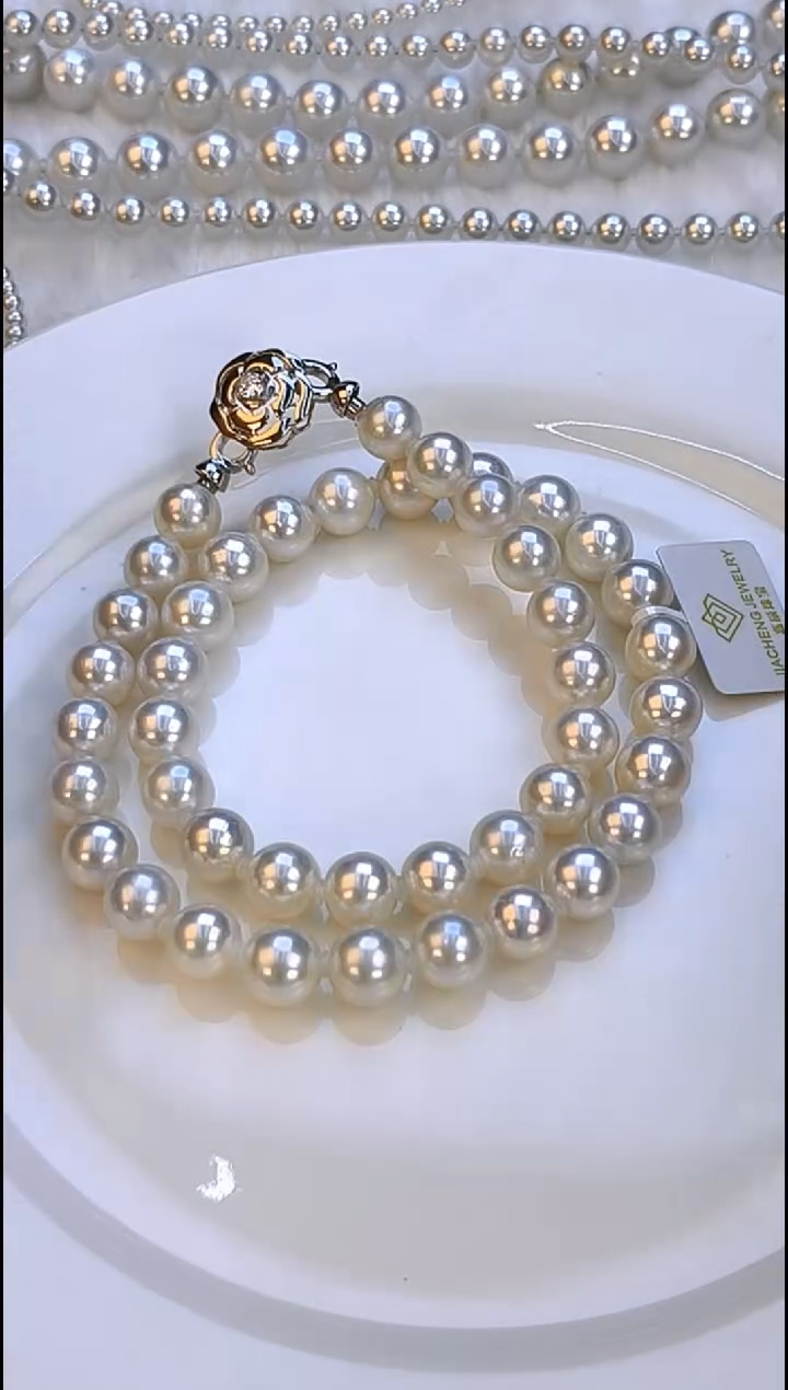 项链银S925镶嵌淡水珍珠9-10