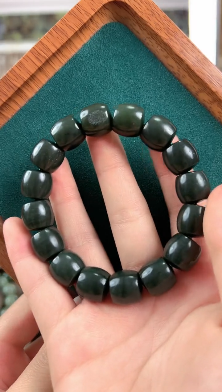 【闪购商品】和田玉手链未镶嵌新疆和田玉喀拉喀什河黑油青齐切14