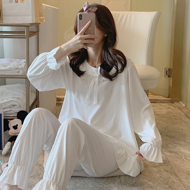 韩版可爱长袖薄款可外穿秋冬春秋季女士睡衣套装大码网红夏季