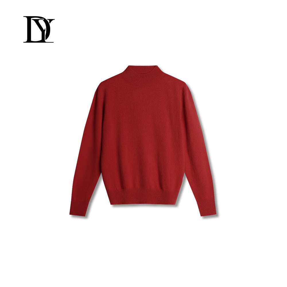 大缘·缘本秋冬新款时尚简约常规纯色厚款半高领全羊毛上衣DT9013