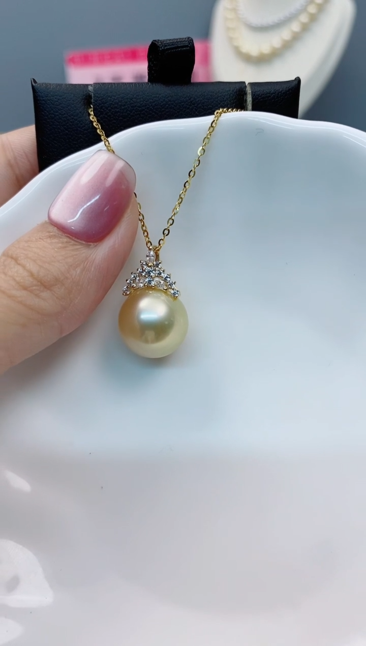【闪购商品】海水珍珠吊坠(赠链)18K金镶嵌13-14南洋海水珍珠吊坠