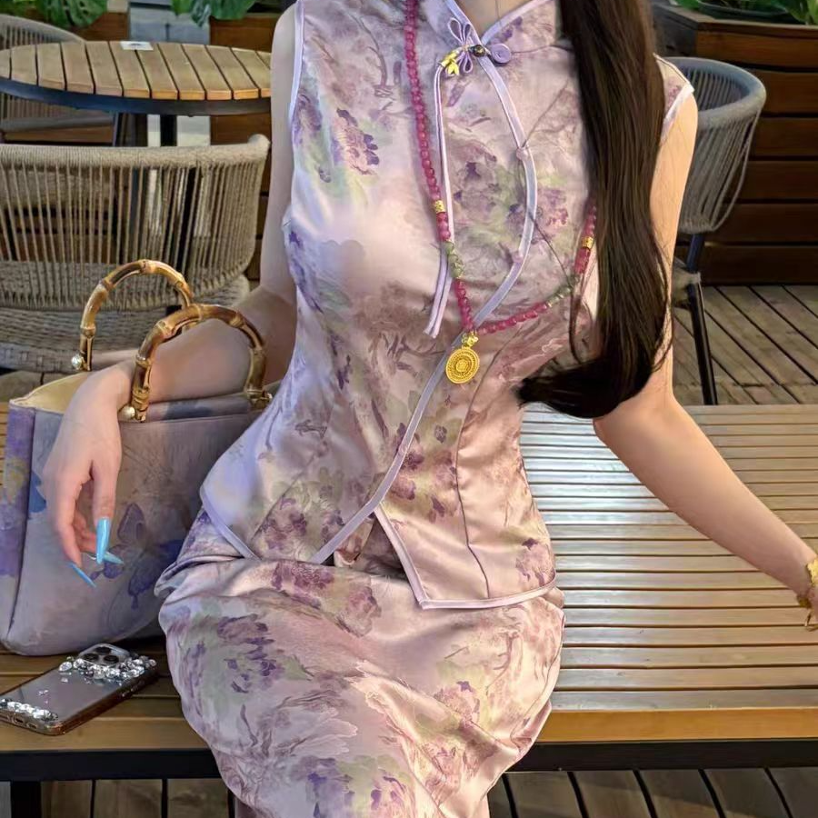 夏季显瘦国风新中式旗袍两件套 珠光宝气