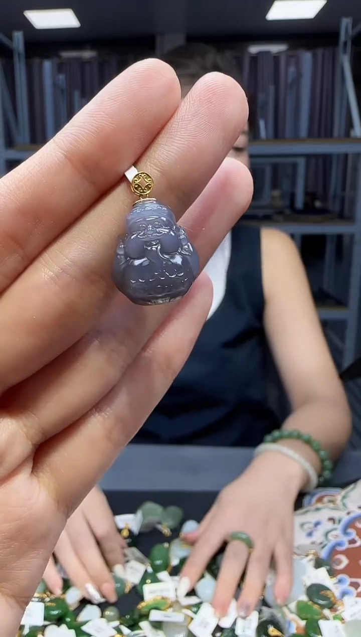 和田玉18K金镶嵌挂件1