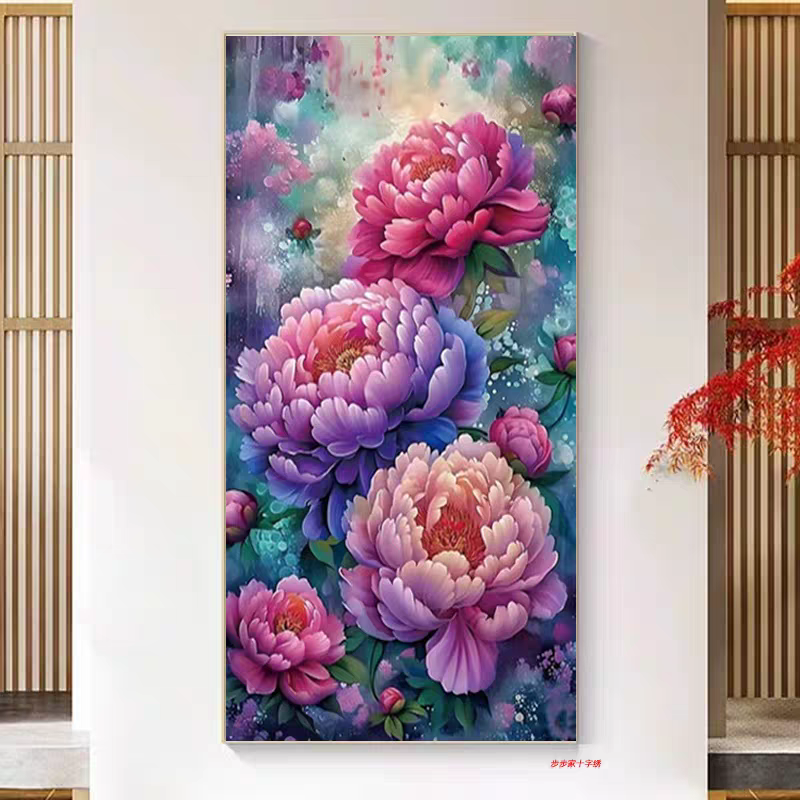 纯手工绣好的十字绣成品不带裱框嫣红似霞餐厅过道经典挂画