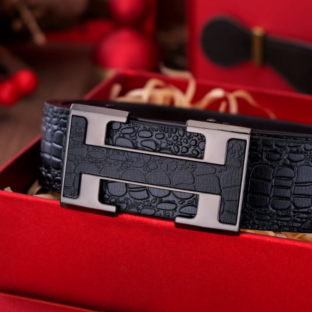 男士真牛皮皮带高端无牙自动扣腰带男款商务时尚百搭潮流轻奢款