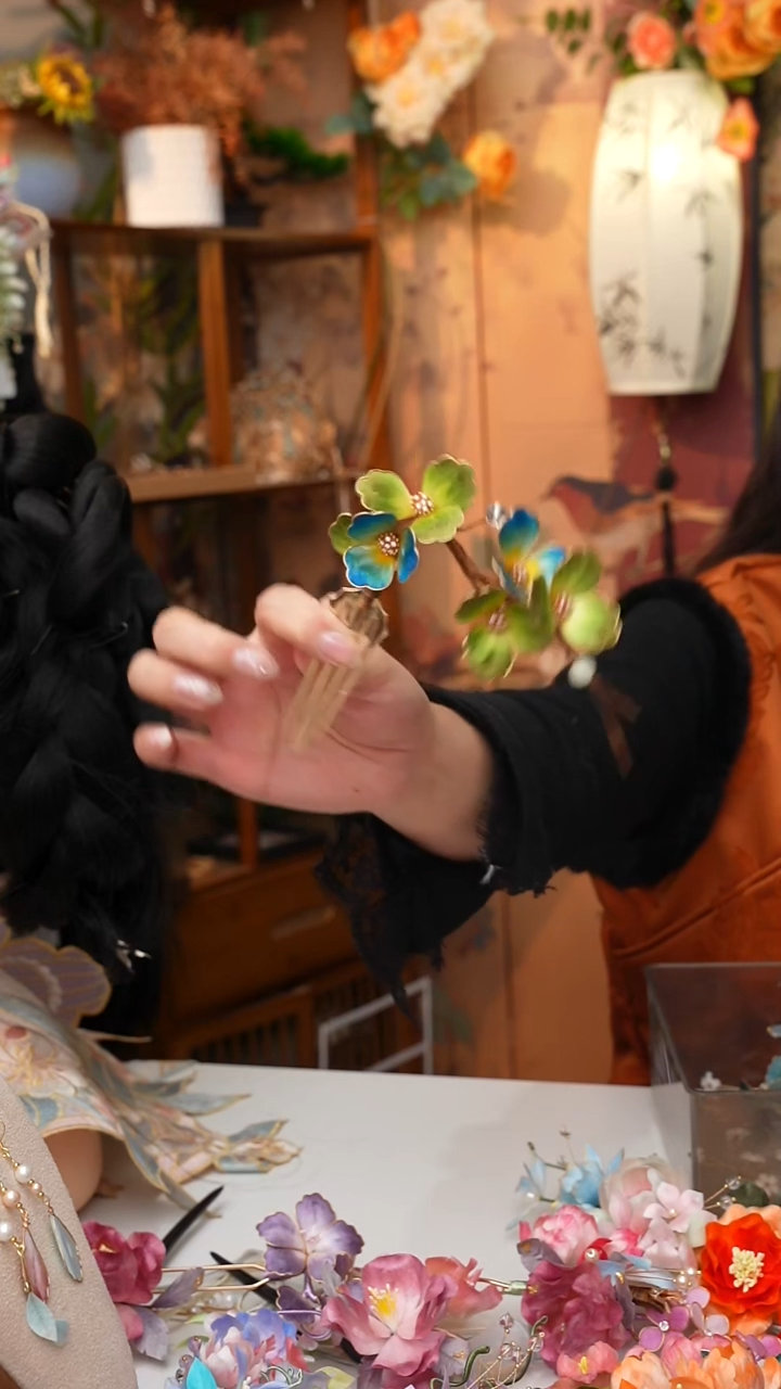 纯铜锆石925银锦簪阁非遗绒花