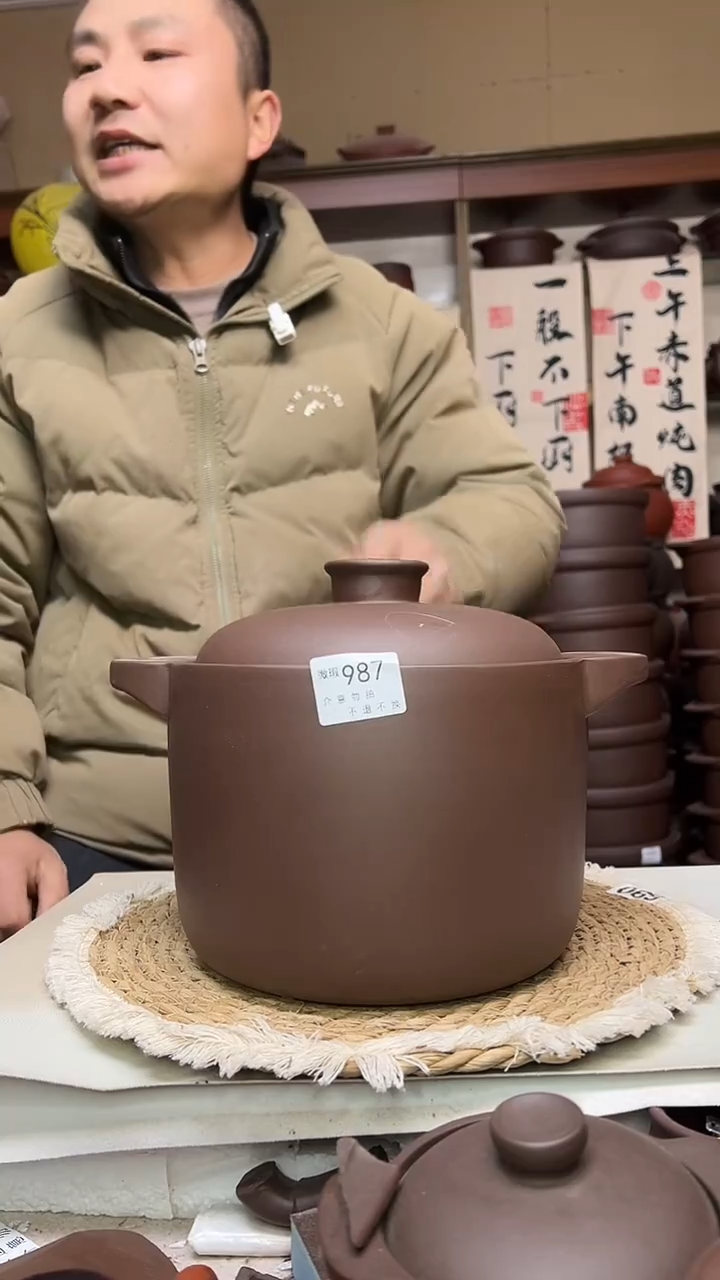 宜兴紫砂微瑕4升筒锅紫泥   987