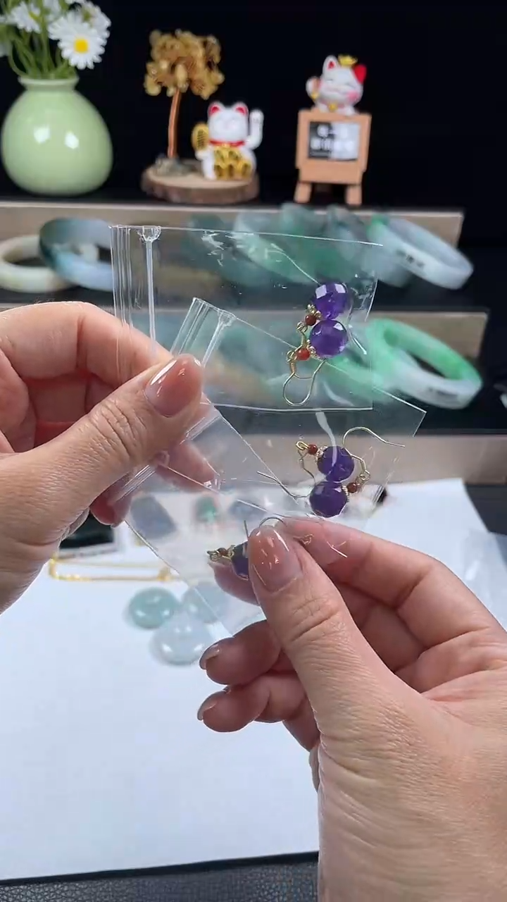 银S925镶嵌耳饰紫晶多样性发